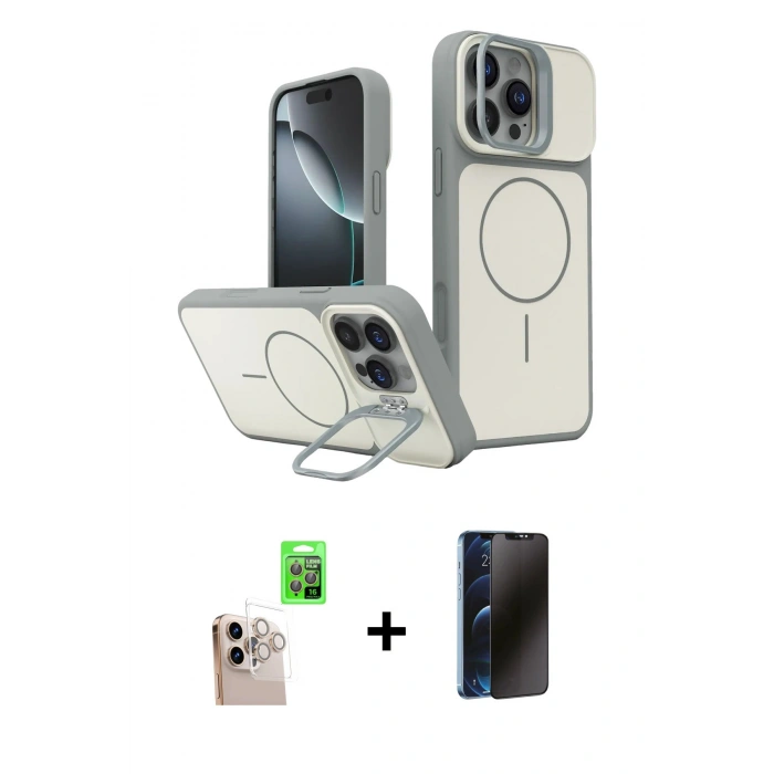 MARSİLYAN™- iPhone 16 Pro Max Kılıf İz Modern Prime - Siyah 3D Antistatik Hayalet Cam Ekran Koruyucu + Raze Metal Kamera Lens - NLGY