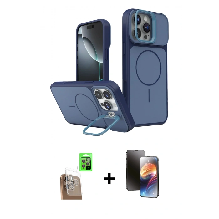 MARSİLYAN™- iPhone 16 Pro Max Kılıf İz Modern Prime - Siyah 3D Antistatik Mat Seramik Nano Ekran Koruyucu + Raze Metal Kamera Lens - CLTM