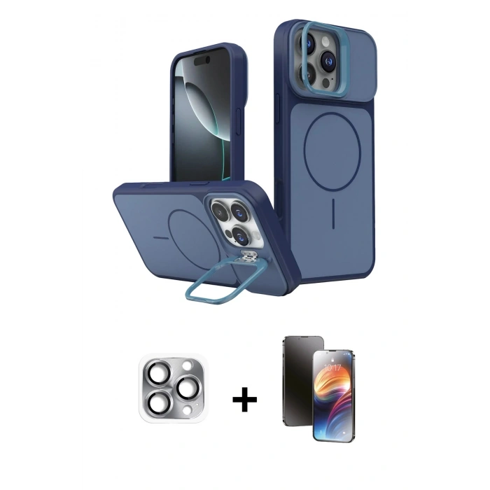 MARSİLYAN™- iPhone 16 Pro Max Kılıf İz Modern Prime - Siyah 3D Antistatik Mat Seramik Nano Ekran Koruyucu + Pers Alüminyum Kamera Lens - GI