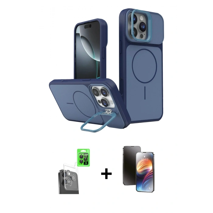 MARSİLYAN™- iPhone 16 Pro Max Kılıf İz Modern Prime - Siyah 3D Antistatik Mat Seramik Nano Ekran Koruyucu + Raze Metal Kamera Lens - SH