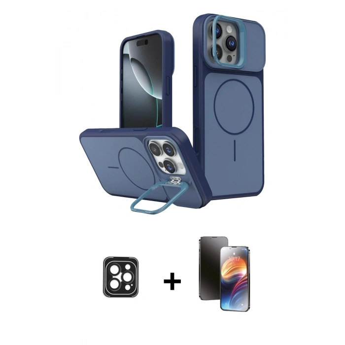MARSİLYAN™- iPhone 16 Pro Max Kılıf İz Modern Prime - Siyah 3D Antistatik Mat Seramik Nano Ekran Koruyucu + Siyah PVD Metal Kamera Lens
