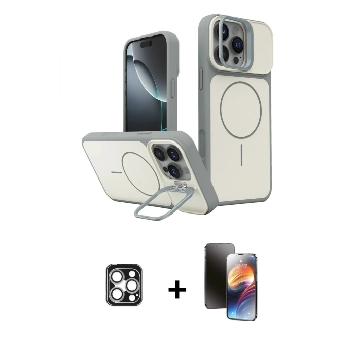 MARSİLYAN™- iPhone 16 Pro Max Kılıf İz Modern Prime - Siyah 3D Antistatik Mat Seramik Nano Ekran Koruyucu + PVD Metal Kamera Lens - GS