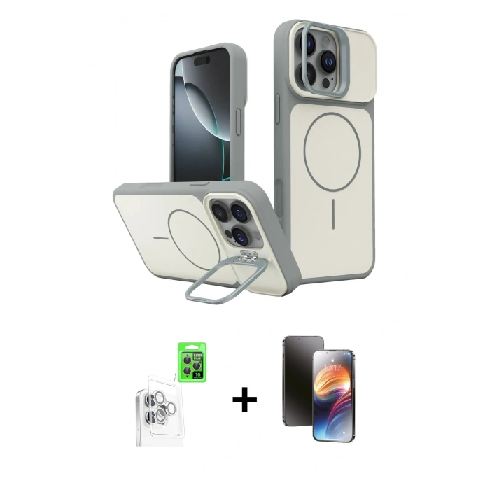 MARSİLYAN™- iPhone 16 Pro Max Kılıf İz Modern Prime - Siyah 3D Antistatik Mat Seramik Nano Ekran Koruyucu + Raze Metal Kamera Lens - BZ