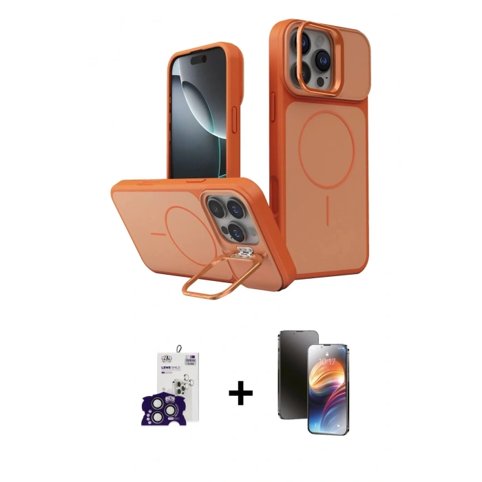 MARSİLYAN™- iPhone 16 Pro Max Kılıf İz Modern Prime - Siyah 3D Antistatik Mat Seramik Nano Ekran Koruyucu + Titanyum Gri Bilvis Titan Kamera Lens