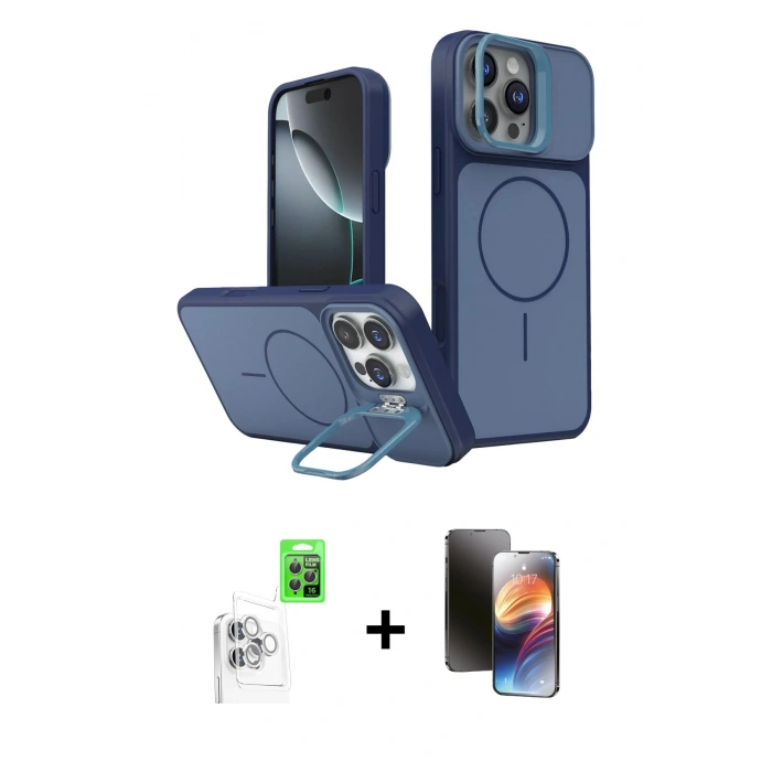 MARSİLYAN™- iPhone 16 Pro Max Kılıf İz Modern Prime - Siyah 3D Antistatik Mat Seramik Nano Ekran Koruyucu + Raze Metal Kamera Lens - BZ