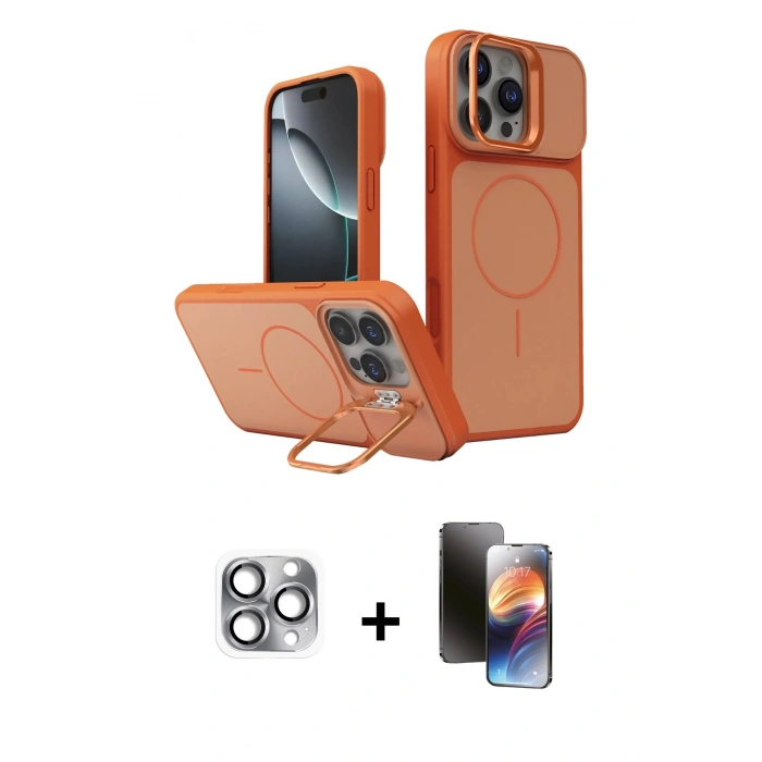 MARSİLYAN™- iPhone 16 Pro Max Kılıf İz Modern Prime - Siyah 3D Antistatik Mat Seramik Nano Ekran Koruyucu + Pers Alüminyum Kamera Lens - GI