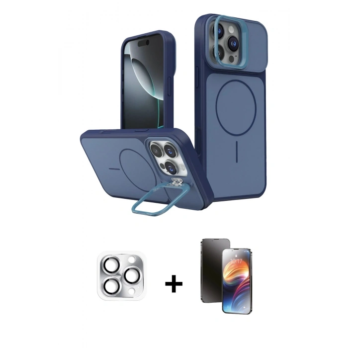 MARSİLYAN™- iPhone 16 Pro Max Kılıf İz Modern Prime - Siyah 3D Antistatik Mat Seramik Nano Ekran Koruyucu + Pers Alüminyum Kamera Lens - GS