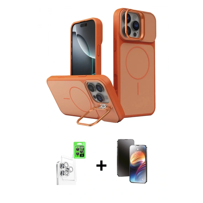 MARSİLYAN™- iPhone 16 Pro Max Kılıf İz Modern Prime - Siyah 3D Antistatik Mat Seramik Nano Ekran Koruyucu + Raze Metal Kamera Lens - BZ