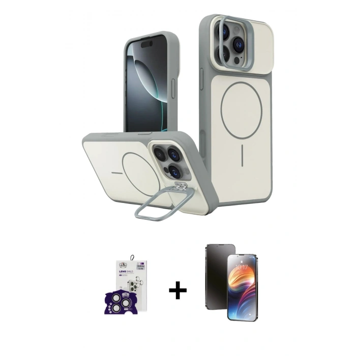 MARSİLYAN™- iPhone 16 Pro Max Kılıf İz Modern Prime - Siyah 3D Antistatik Mat Seramik Nano Ekran Koruyucu + Titanyum Gri Bilvis Titan Kamera Lens
