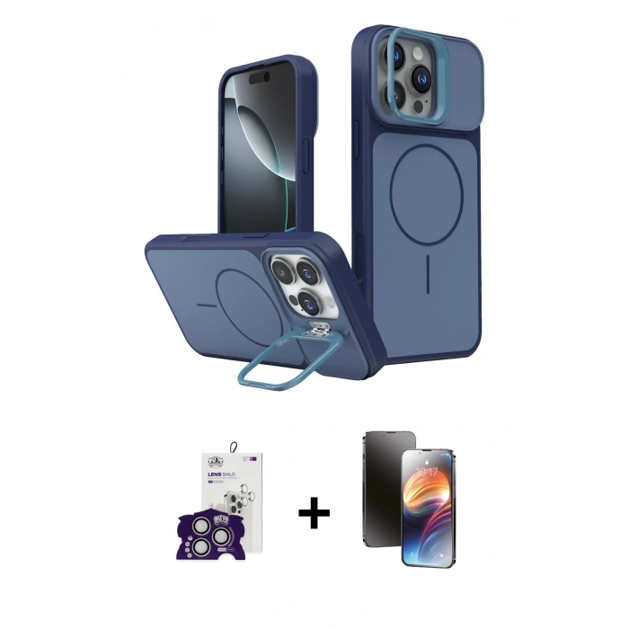 MARSİLYAN™- iPhone 16 Pro Max Kılıf İz Modern Prime - Siyah 3D Antistatik Mat Seramik Nano Ekran Koruyucu + Bilvis Titan Kamera Lens - GS