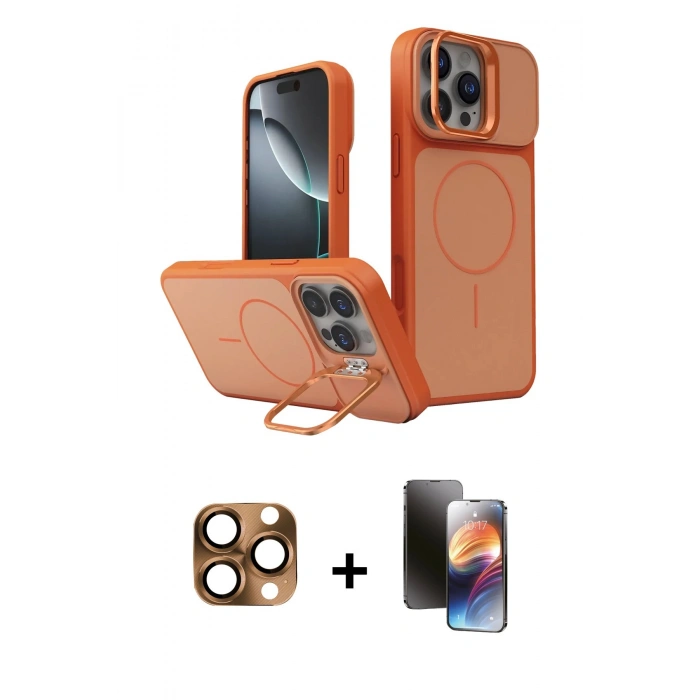 MARSİLYAN™- iPhone 16 Pro Max Kılıf İz Modern Prime - Siyah 3D Antistatik Mat Seramik Nano Ekran Koruyucu + Çöl Titanyum Pers Alüminyum Kamera Lens