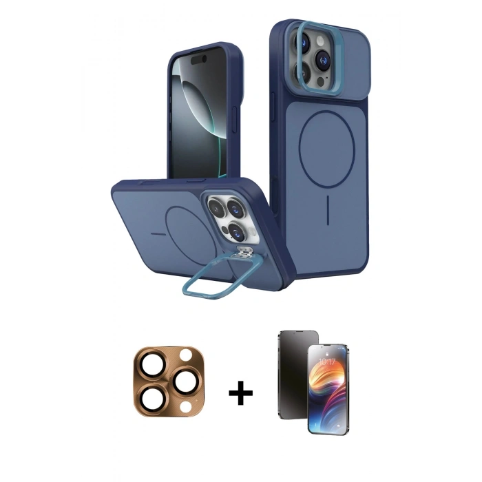 MARSİLYAN™- iPhone 16 Pro Max Kılıf İz Modern Prime - Siyah 3D Antistatik Mat Seramik Nano Ekran Koruyucu + Çöl Titanyum Pers Alüminyum Kamera Lens