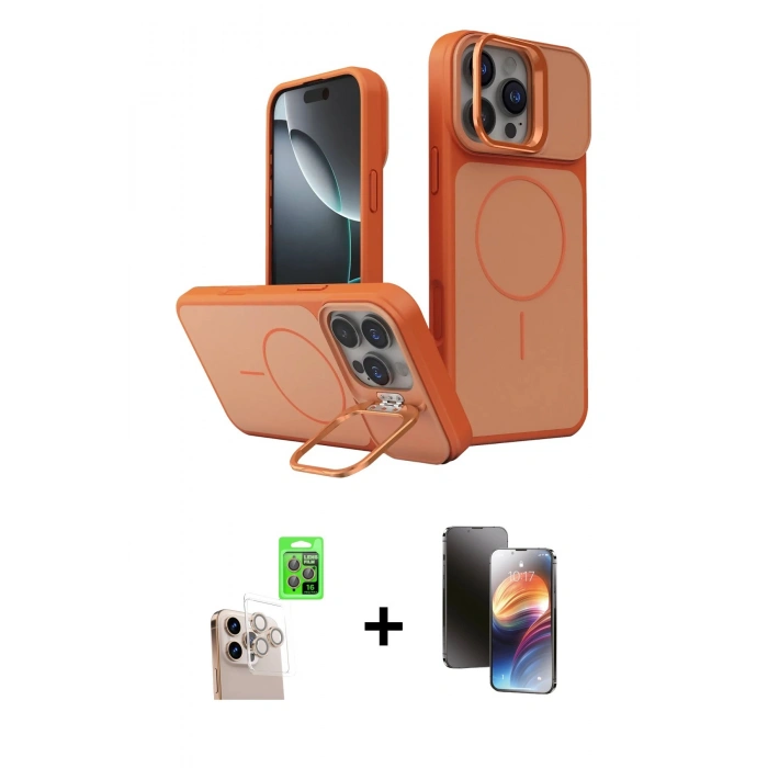 MARSİLYAN™- iPhone 16 Pro Max Kılıf İz Modern Prime - Siyah 3D Antistatik Mat Seramik Nano Ekran Koruyucu + Raze Metal Kamera Lens - NLGY