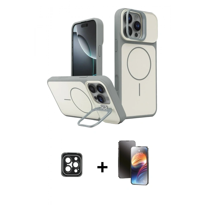 MARSİLYAN™- iPhone 16 Pro Max Kılıf İz Modern Prime - Siyah 3D Antistatik Mat Seramik Nano Ekran Koruyucu + Siyah PVD Metal Kamera Lens