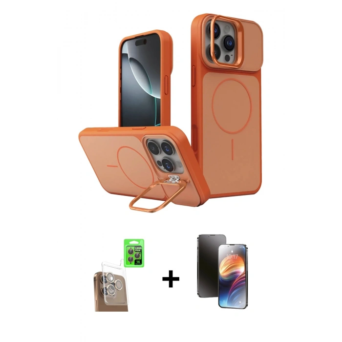 MARSİLYAN™- iPhone 16 Pro Max Kılıf İz Modern Prime - Siyah 3D Antistatik Mat Seramik Nano Ekran Koruyucu + Raze Metal Kamera Lens - CLTM