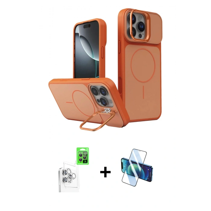 MARSİLYAN™- iPhone 16 Pro Max Kılıf İz Modern Prime - Siyah 3D Antistatik Seramik Nano Ekran Koruyucu + Raze Metal Kamera Lens - BZ