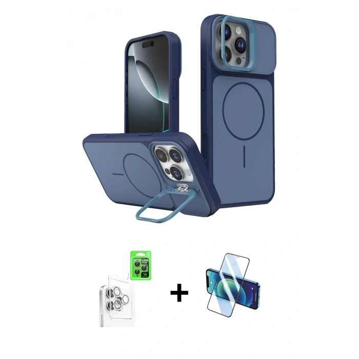 MARSİLYAN™- iPhone 16 Pro Max Kılıf İz Modern Prime - Siyah 3D Antistatik Seramik Nano Ekran Koruyucu + Raze Metal Kamera Lens - BZ