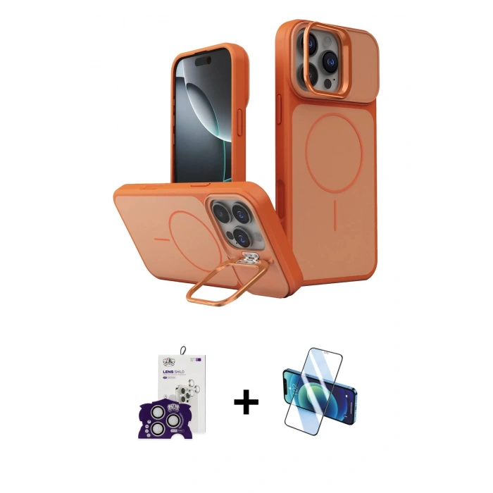 MARSİLYAN™- iPhone 16 Pro Max Kılıf İz Modern Prime - Siyah 3D Antistatik Seramik Nano Ekran Koruyucu + Bilvis Titan Kamera Lens - GS