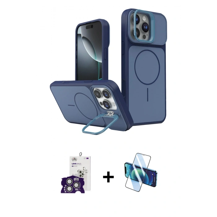 MARSİLYAN™- iPhone 16 Pro Max Kılıf İz Modern Prime - Siyah 3D Antistatik Seramik Nano Ekran Koruyucu + Bilvis Titan Kamera Lens - GS
