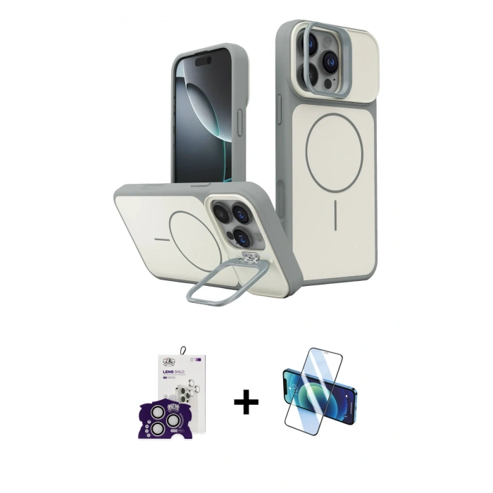 MARSİLYAN™- iPhone 16 Pro Max Kılıf İz Modern Prime - Siyah 3D Antistatik Seramik Nano Ekran Koruyucu + Bilvis Titan Kamera Lens - GS