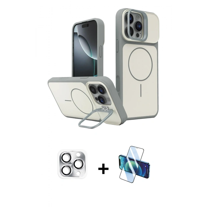 MARSİLYAN™- iPhone 16 Pro Max Kılıf İz Modern Prime - Siyah 3D Antistatik Seramik Nano Ekran Koruyucu + Pers Alüminyum Kamera Lens - GS