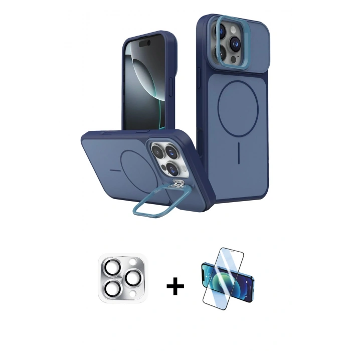 MARSİLYAN™- iPhone 16 Pro Max Kılıf İz Modern Prime - Siyah 3D Antistatik Seramik Nano Ekran Koruyucu + Pers Alüminyum Kamera Lens - GS