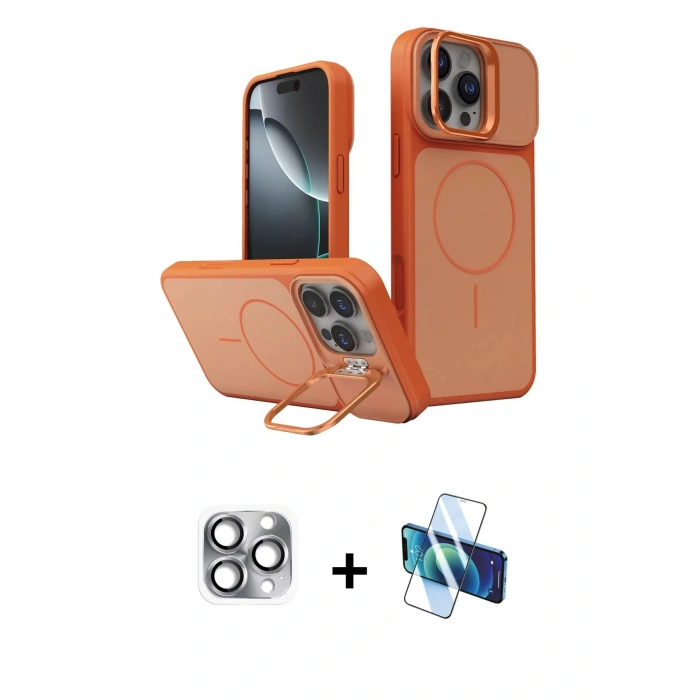 MARSİLYAN™- iPhone 16 Pro Max Kılıf İz Modern Prime - Siyah 3D Antistatik Seramik Nano Ekran Koruyucu + Pers Alüminyum Kamera Lens - GI