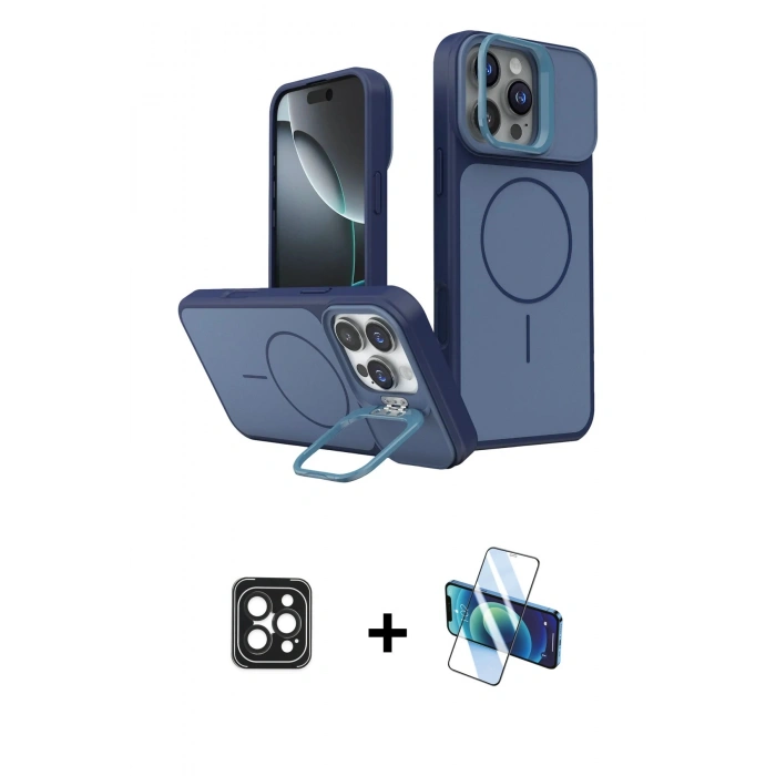 MARSİLYAN™- iPhone 16 Pro Max Kılıf İz Modern Prime - Siyah 3D Antistatik Seramik Nano Ekran Koruyucu + PVD Metal Kamera Lens - SH