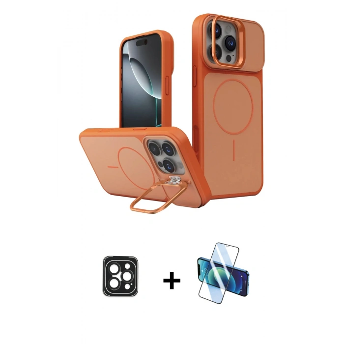 MARSİLYAN™- iPhone 16 Pro Max Kılıf İz Modern Prime - Siyah 3D Antistatik Seramik Nano Ekran Koruyucu + PVD Metal Kamera Lens - SH