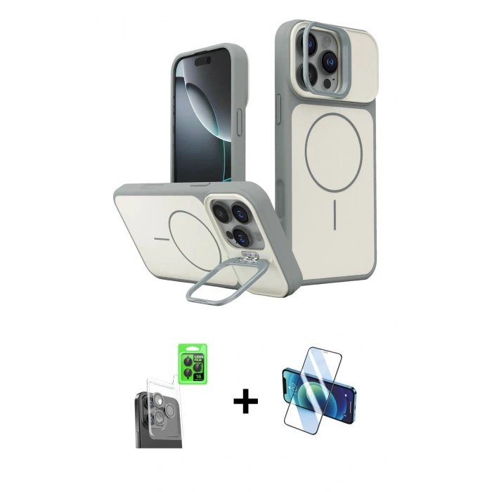 MARSİLYAN™- iPhone 16 Pro Max Kılıf İz Modern Prime - Siyah 3D Antistatik Seramik Nano Ekran Koruyucu + Raze Metal Kamera Lens - SH