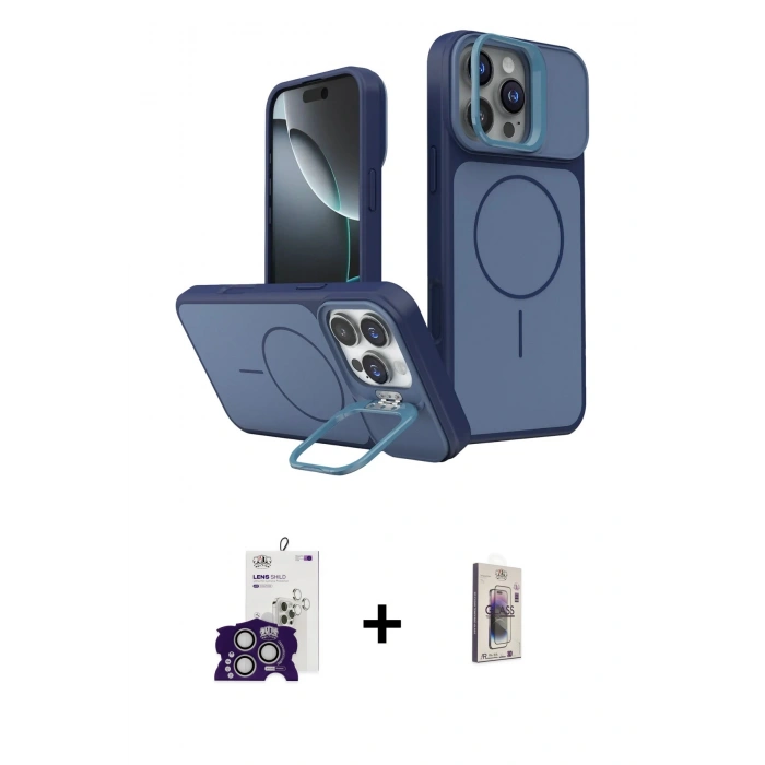 MARSİLYAN™- iPhone 16 Pro Max Kılıf İz Modern Prime - Siyah Bilvis 3D Cam Ekran Koruyucu + Bilvis Titan Kamera Lens - GS