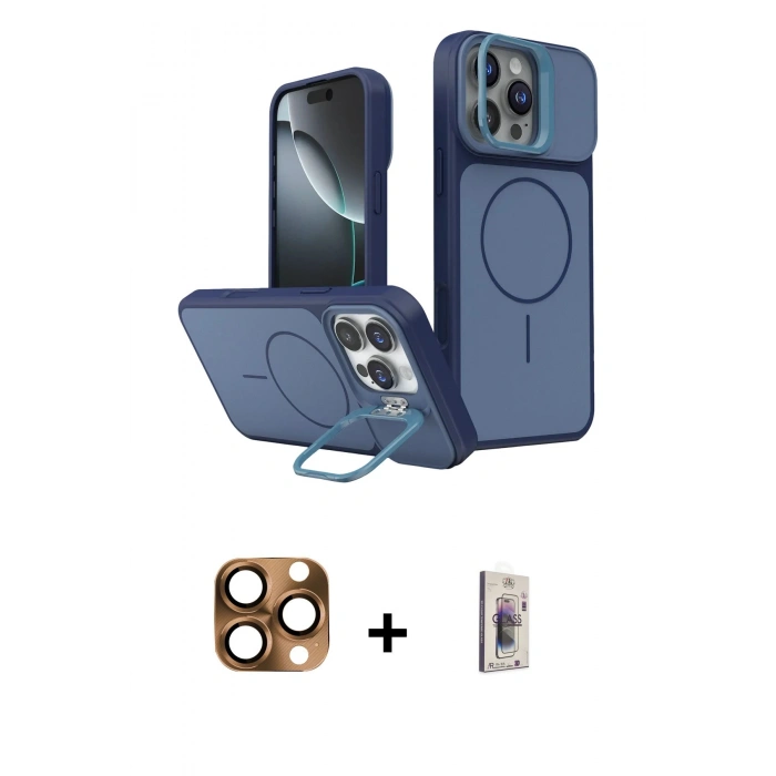 MARSİLYAN™- iPhone 16 Pro Max Kılıf İz Modern Prime - Siyah Bilvis 3D Cam Ekran Koruyucu + Pers Alüminyum Kamera Lens - CLTM