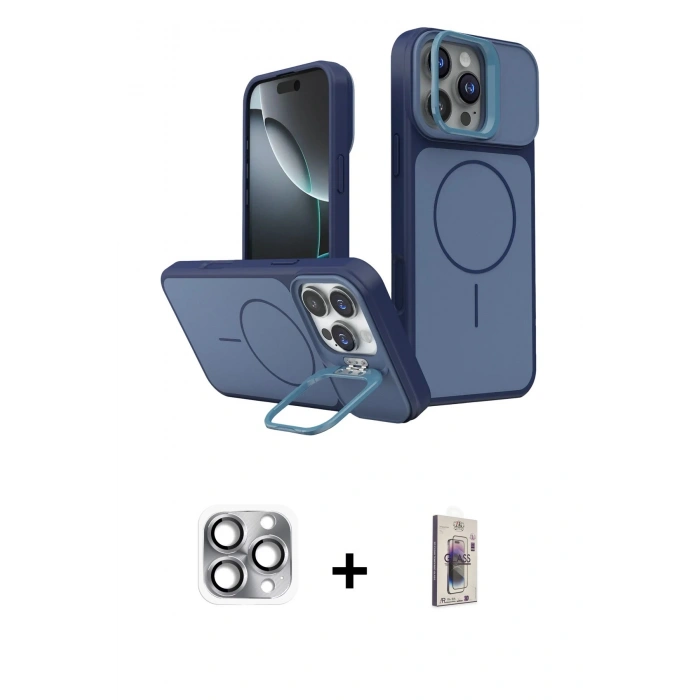MARSİLYAN™- iPhone 16 Pro Max Kılıf İz Modern Prime - Siyah Bilvis 3D Cam Ekran Koruyucu + Pers Alüminyum Kamera Lens - GI