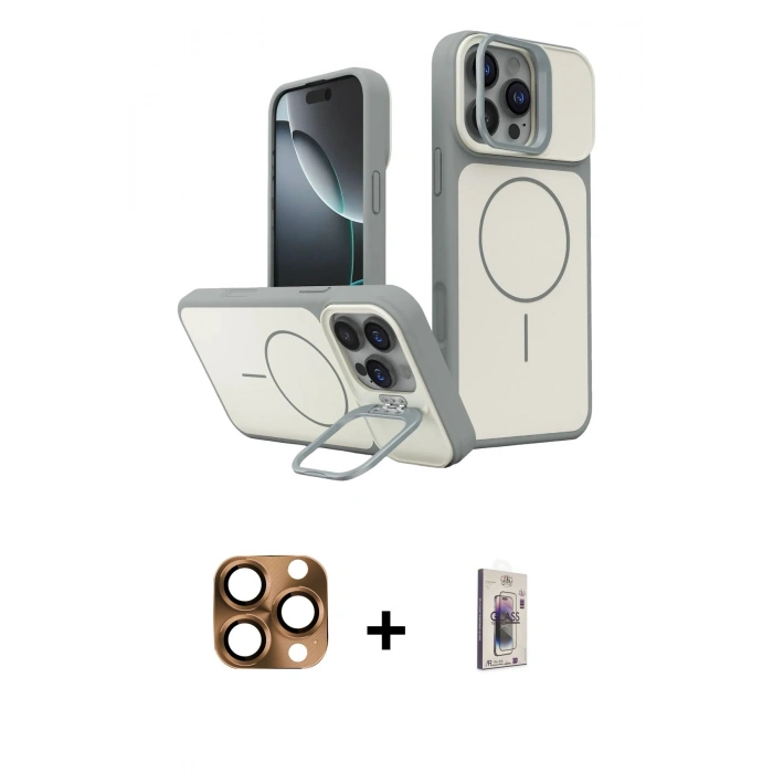 MARSİLYAN™- iPhone 16 Pro Max Kılıf İz Modern Prime - Siyah Bilvis 3D Cam Ekran Koruyucu + Pers Alüminyum Kamera Lens - CLTM