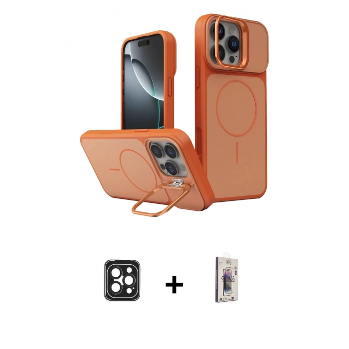 MARSİLYAN™- iPhone 16 Pro Max Kılıf İz Modern Prime - Siyah Bilvis 3D Cam Ekran Koruyucu + PVD Metal Kamera Lens - SH