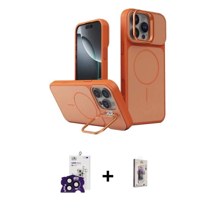 MARSİLYAN™- iPhone 16 Pro Max Kılıf İz Modern Prime - Siyah Bilvis 3D Cam Ekran Koruyucu + Bilvis Titan Kamera Lens - SH