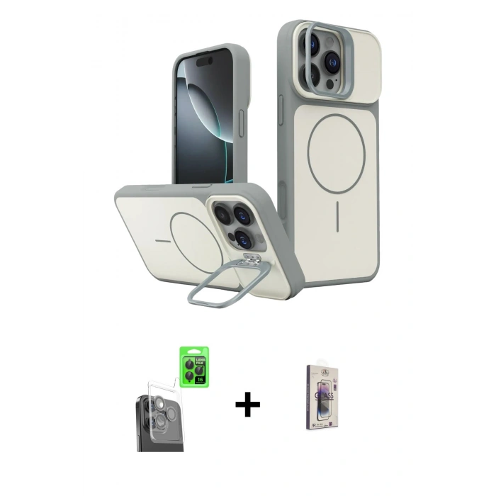 MARSİLYAN™- iPhone 16 Pro Max Kılıf İz Modern Prime - Siyah Bilvis 3D Cam Ekran Koruyucu + Raze Metal Kamera Lens - SH