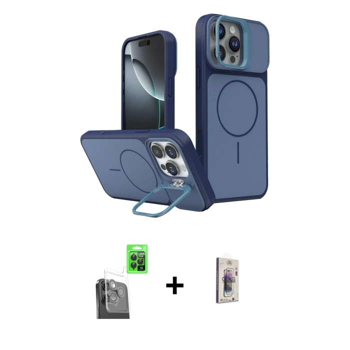 MARSİLYAN™- iPhone 16 Pro Max Kılıf İz Modern Prime - Siyah Bilvis 3D Cam Ekran Koruyucu + Raze Metal Kamera Lens - SH