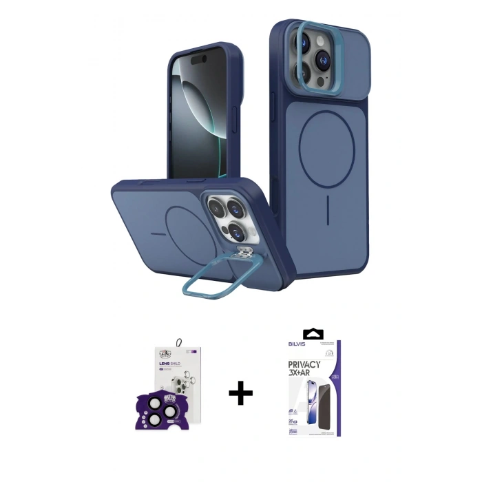 MARSİLYAN™- iPhone 16 Pro Max Kılıf İz Modern Prime - Siyah Bilvis 3X AR Hayalet Cam Ekran Koruyucu + Bilvis Titan Kamera Lens - SH
