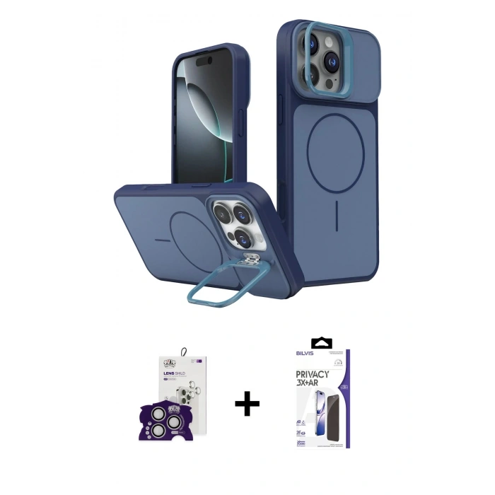 MARSİLYAN™- iPhone 16 Pro Max Kılıf İz Modern Prime - Siyah Bilvis 3X AR Hayalet Cam Ekran Koruyucu + Bilvis Titan Kamera Lens - GS