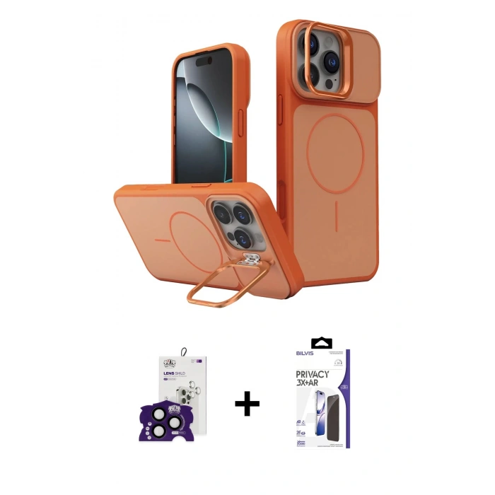 MARSİLYAN™- iPhone 16 Pro Max Kılıf İz Modern Prime - Siyah Bilvis 3X AR Hayalet Cam Ekran Koruyucu + Bilvis Titan Kamera Lens - SH