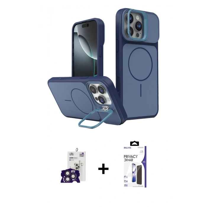 MARSİLYAN™- iPhone 16 Pro Max Kılıf İz Modern Prime - Siyah Bilvis 3X AR Hayalet Cam Ekran Koruyucu + Bilvis Titan Kamera Lens - TMGI