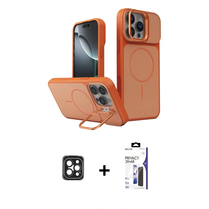 MARSİLYAN™- iPhone 16 Pro Max Kılıf İz Modern Prime - Siyah Bilvis 3X AR Hayalet Cam Ekran Koruyucu + PVD Metal Kamera Lens - SH