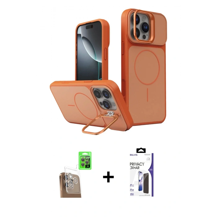 MARSİLYAN™- iPhone 16 Pro Max Kılıf İz Modern Prime - Siyah Bilvis 3X AR Hayalet Cam Ekran Koruyucu + Raze Metal Kamera Lens - CLTM
