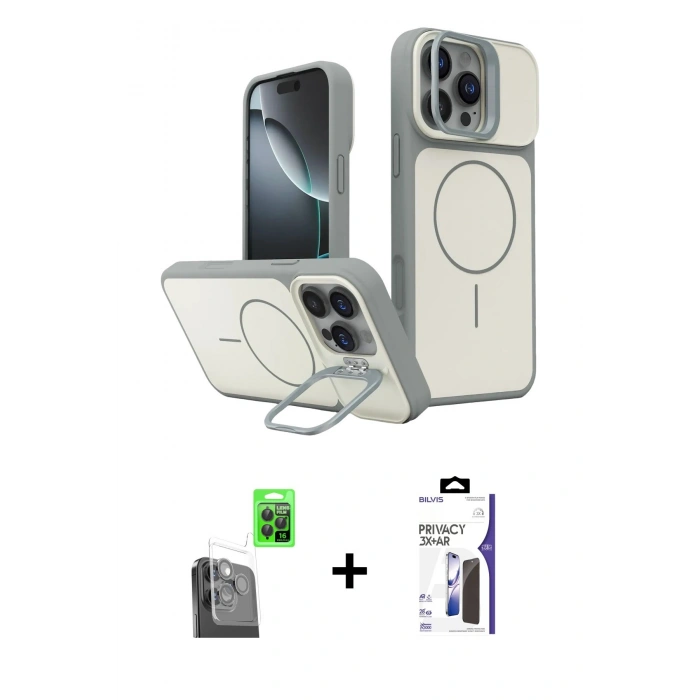MARSİLYAN™- iPhone 16 Pro Max Kılıf İz Modern Prime - Siyah Bilvis 3X AR Hayalet Cam Ekran Koruyucu + Raze Metal Kamera Lens - SH