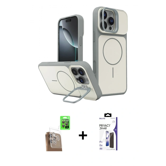 MARSİLYAN™- iPhone 16 Pro Max Kılıf İz Modern Prime - Siyah Bilvis 3X AR Hayalet Cam Ekran Koruyucu + Raze Metal Kamera Lens - CLTM
