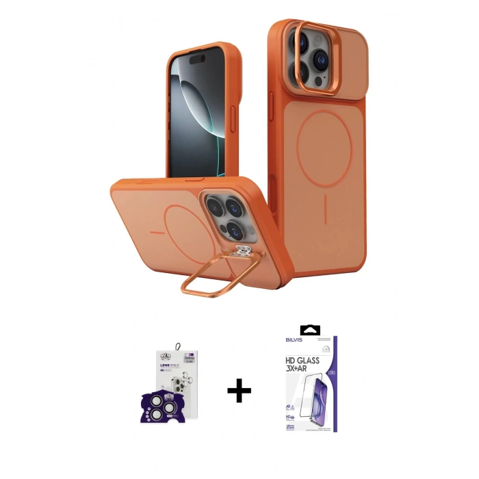 MARSİLYAN™- iPhone 16 Pro Max Kılıf İz Modern Prime - Siyah Bilvis 3X AR HD Cam Ekran Koruyucu + Bilvis Titan Kamera Lens - TMGI