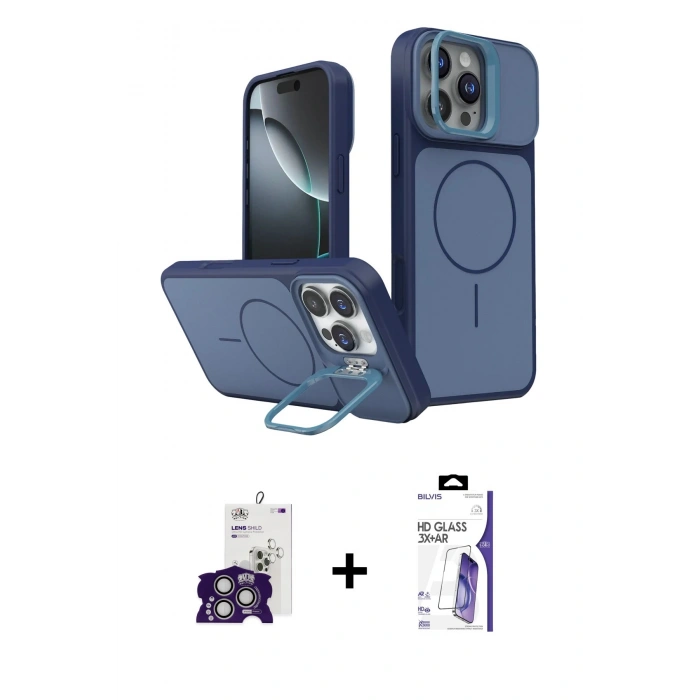 MARSİLYAN™- iPhone 16 Pro Max Kılıf İz Modern Prime - Siyah Bilvis 3X AR HD Cam Ekran Koruyucu + Bilvis Titan Kamera Lens - GS