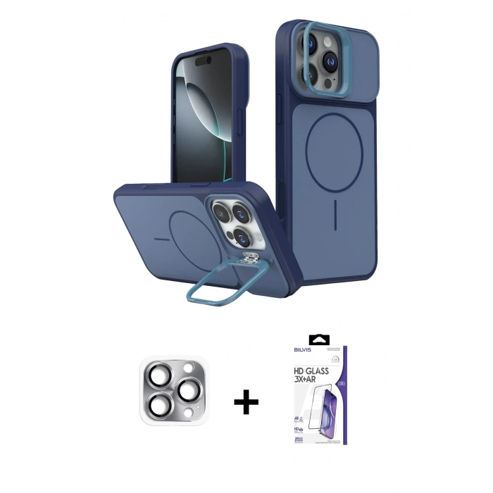 MARSİLYAN™- iPhone 16 Pro Max Kılıf İz Modern Prime - Siyah Bilvis 3X AR HD Cam Ekran Koruyucu + Pers Alüminyum Kamera Lens - GI