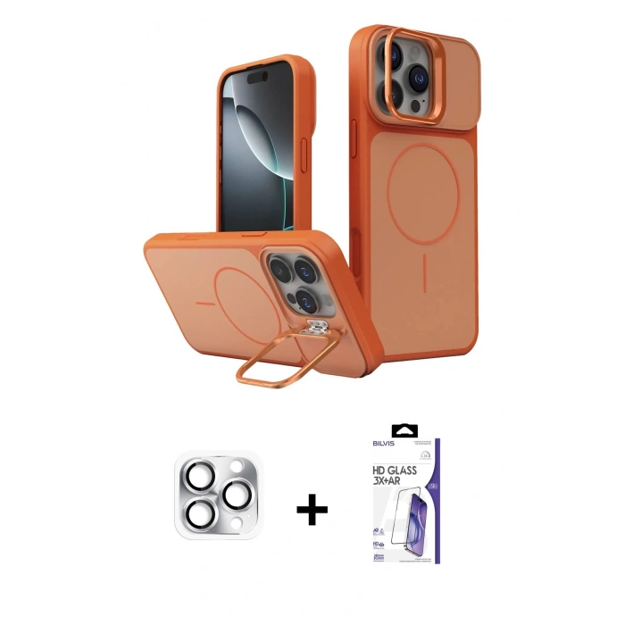 MARSİLYAN™- iPhone 16 Pro Max Kılıf İz Modern Prime - Siyah Bilvis 3X AR HD Cam Ekran Koruyucu + Pers Alüminyum Kamera Lens - GS